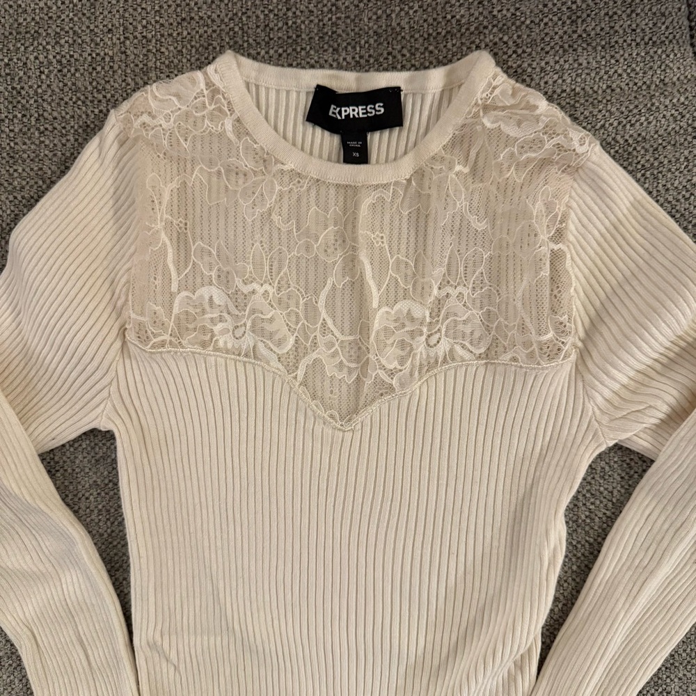 Express Women's Ivory Lace Detail Top